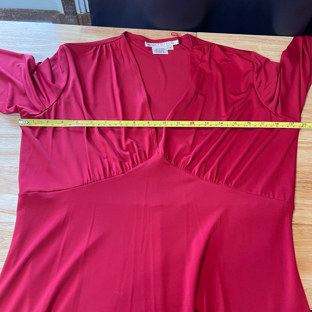 Maggy London Red Empire Waist V-Neck Long Sleeve Midi Dress Womens Size 14 - Picture 6 of 9